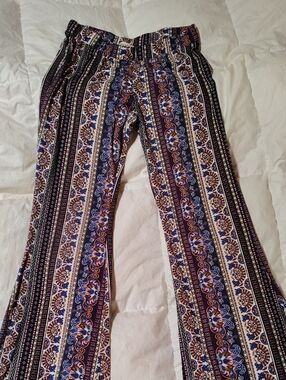 shosho Striped Floral Wide-Leg Pants/ Leggings in Navy, Cream and Rust flareleg